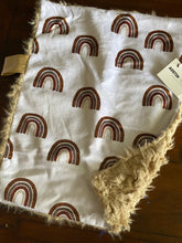 Load image into Gallery viewer, Copper/Cinnamon/Tan Watercolour Rainbows Minky Blanket - Small Lovey Size