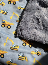 Load image into Gallery viewer, Grey and Yellow Construction Trucks Minky Blanket - Baby Blanket Size