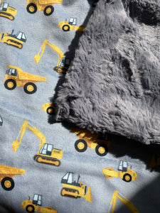 Grey and Yellow Construction Trucks Minky Blanket - Baby Blanket Size