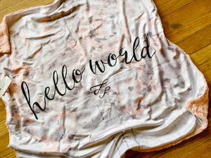 SALE // "Hello World" Blush World Map Minky Blanket // Square Baby Blanket Size