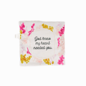 Pink and Cream “God Knew My Heart Needed You” Minky Blanket // Small Square Lovey Size