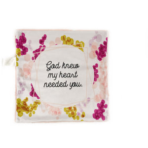 Pink “God Knew My Heart Needed You” Minky Blanket // Small Square Lovey Size