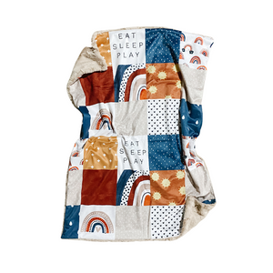 Eat/Sleep/Play Rainbow FAUX QUILT Minky Blanket // Baby Blanket Size