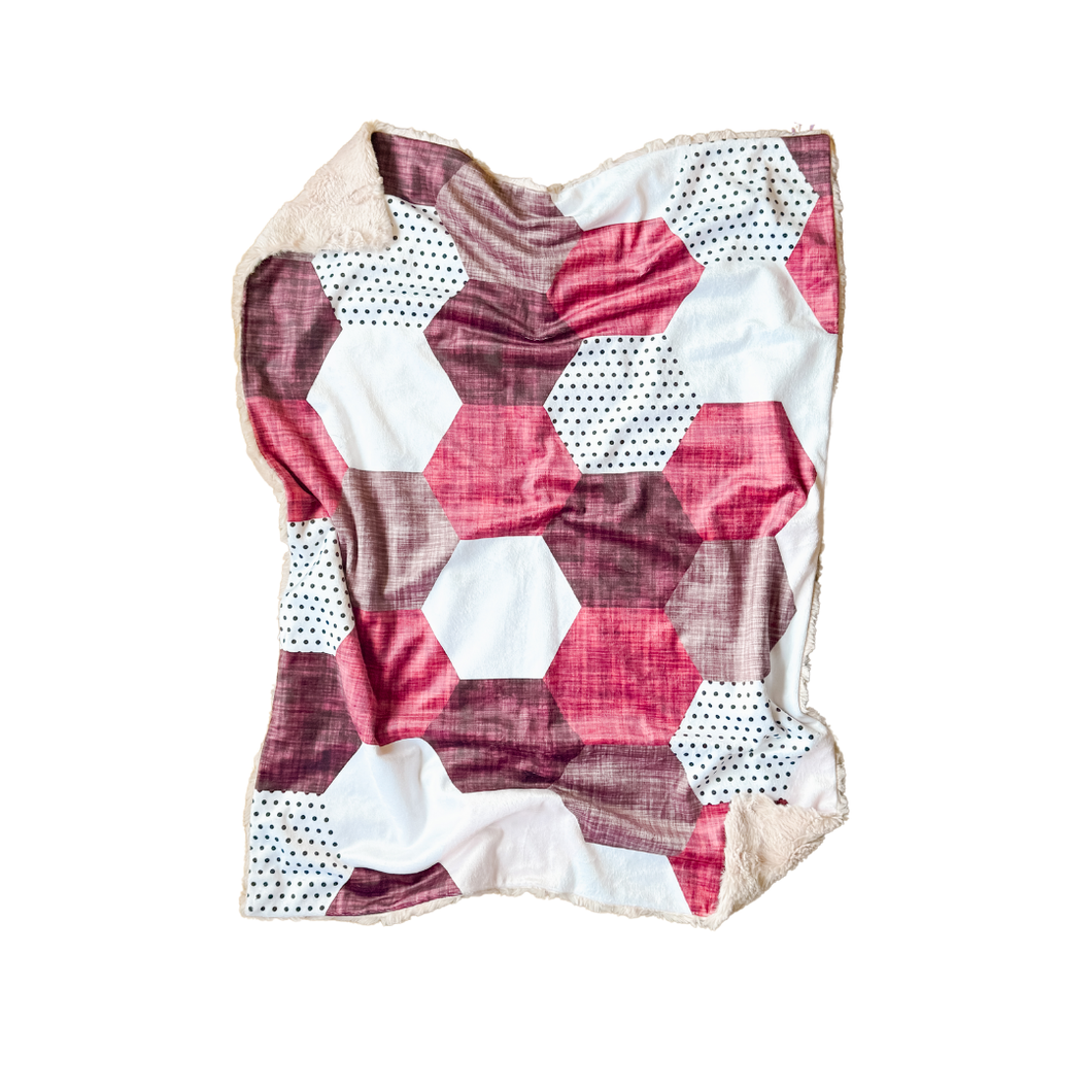 SALE // Plum Hexagon Faux Quilt Minky Blanket // Baby Blanket Size