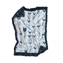 Load image into Gallery viewer, SALE // &quot;NOAH&quot; Navy/Green/Grey Arrows Minky Blanket // Baby Blanket Size