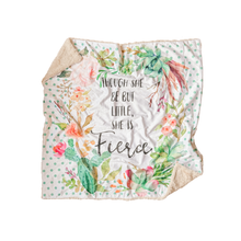 Load image into Gallery viewer, SALE // &quot;Though She Be But Little She is Fierce&quot; Floral Minky Blanket // Baby Blanket Size (Square)