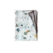 Load image into Gallery viewer, Grey “Max’s Map” Mountains Minky Blanket // Baby Blanket Size