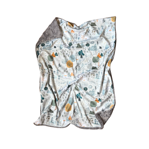 Grey “Max’s Map” Mountains Minky Blanket // Baby Blanket Size
