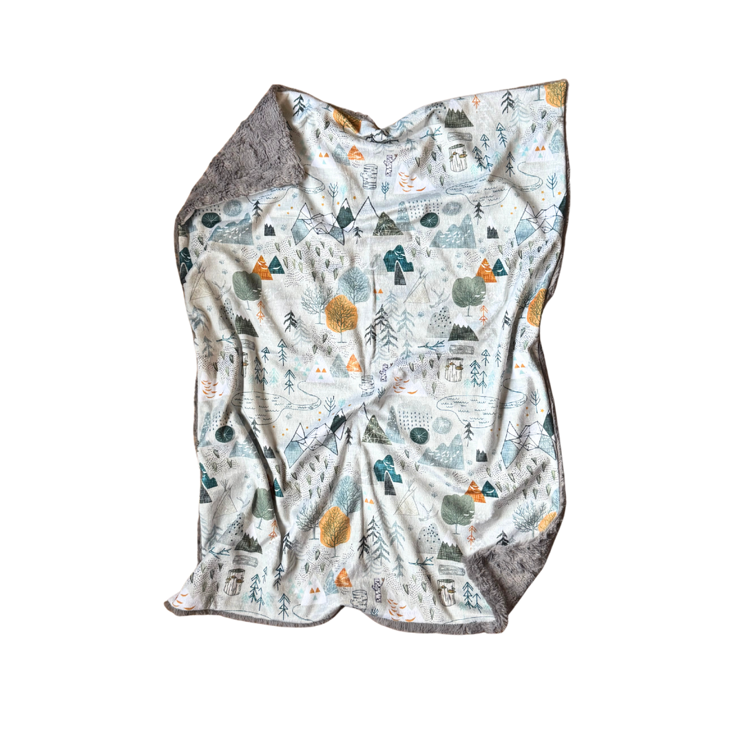 Grey “Max’s Map” Mountains Minky Blanket // Baby Blanket Size