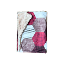 Load image into Gallery viewer, SALE // Plum Hexagon Faux Quilt Minky Blanket // Baby Blanket Size