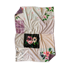 Load image into Gallery viewer, Purple Floral Faux Quilt Minky Blanket // Baby Blanket Size