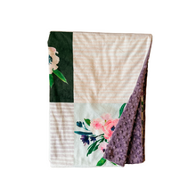 Load image into Gallery viewer, Purple Floral Faux Quilt Minky Blanket // Baby Blanket Size