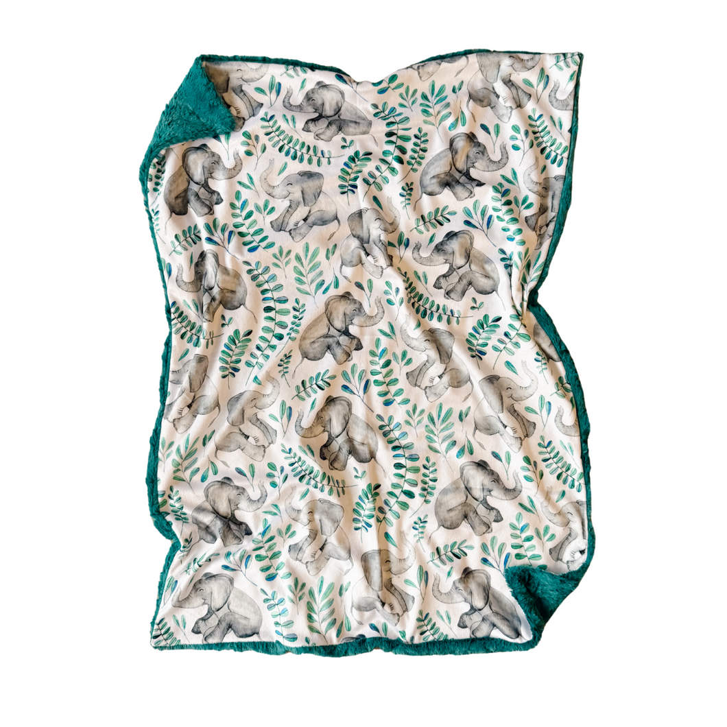 Watercolour Elephants Minky Blanket // Baby Blanket Size