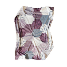 Load image into Gallery viewer, Purple Floral Hexagon Faux Quilt Minky Blanket // Baby Blanket Size