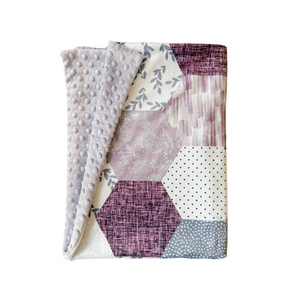 Purple Floral Hexagon Faux Quilt Minky Blanket // Baby Blanket Size
