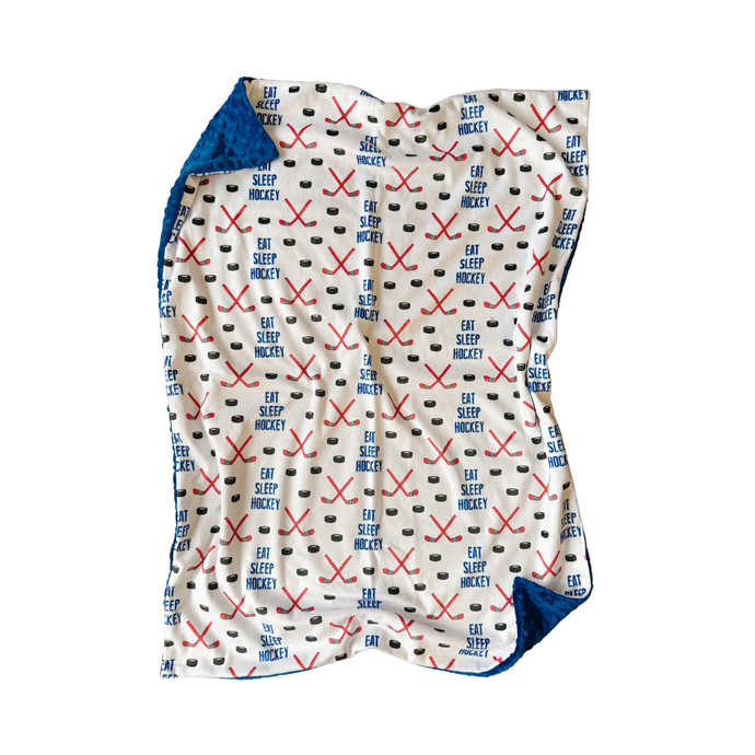 Eat Sleep Hockey Blue Minky Blanket // Baby Blanket Size