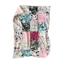 Load image into Gallery viewer, Pink Adventure Awaits Mountain Faux Quilt Minky Blanket // Baby Blanket Size