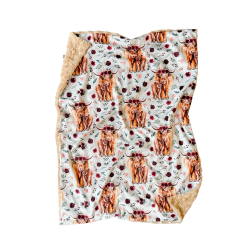 Highland Cow Watercolour Minky Blanket // Baby Blanket Size