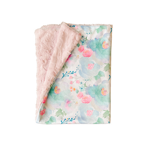 Blue/Pink Floral Watercolour Minky Blanket // Baby Blanket Size