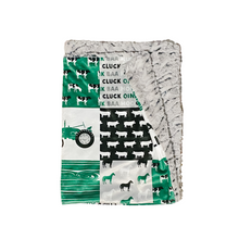 Load image into Gallery viewer, Green/Black/Grey Farm Life FAUX QUILT Minky Blanket // Baby Blanket Size