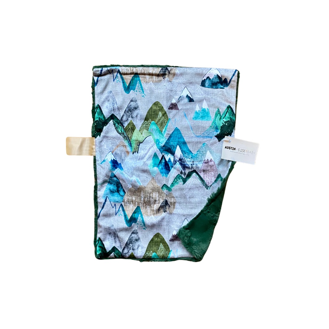 Green “Call of the Mountains” Minky Blanket // Small Lovey Size