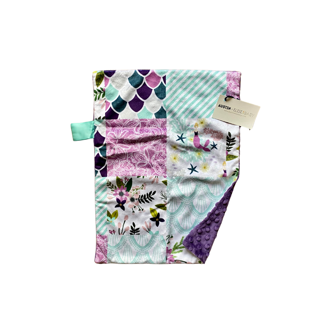 SALE // Purple/Mint Mermaid FAUX QUILT Minky Blanket // Small Lovey Size