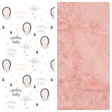 Load image into Gallery viewer, SALE // Blush/Grey Rainbow Baby Minky Blanket // Baby Blanket Size