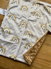 Load image into Gallery viewer, Gold/Grey/Stone Rainbows Minky Blanket // Small Lovey Size