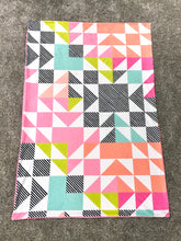 Load image into Gallery viewer, SALE // Pink and Aqua Triangle Puzzlecloth Minky Blanket // Child Blanket Size