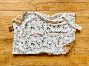 Eucalyptus Leaves and Fawn Minky Blanket // Large Lovey Size