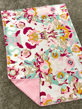 Load image into Gallery viewer, SALE // Pink and Aqua Abstract Minky Blanket // Child Blanket Size