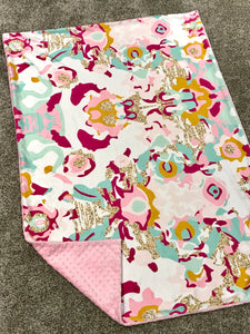 SALE // Pink and Aqua Abstract Minky Blanket // Child Blanket Size