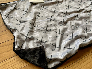 Black/Grey Eat Sleep Hockey Minky Blanket // Large Lovey Size