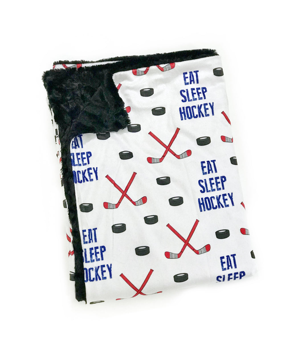 Eat Sleep Hockey Minky Blanket - Child Blanket Size