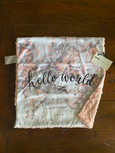 Blush “Hello World” Map Minky Blanket // Small Square Lovey Size