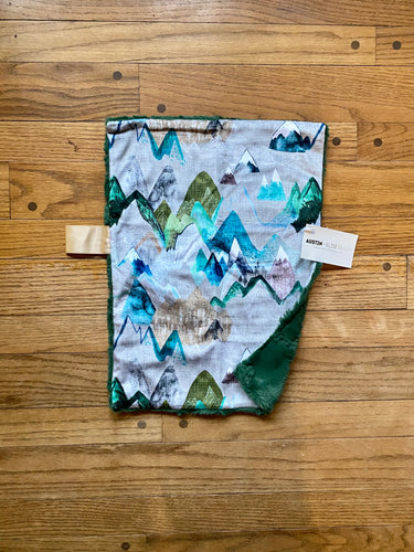 Green “Call of the Mountains” Minky Blanket // Small Lovey Size