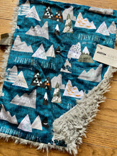 Load image into Gallery viewer, Midnight Blue &quot;Adventure Awaits” Minky Blanket // Small Lovey Size