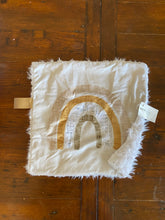 Load image into Gallery viewer, Gold/Grey Neutral Rainbow Minky Blanket // Small Square Lovey Size