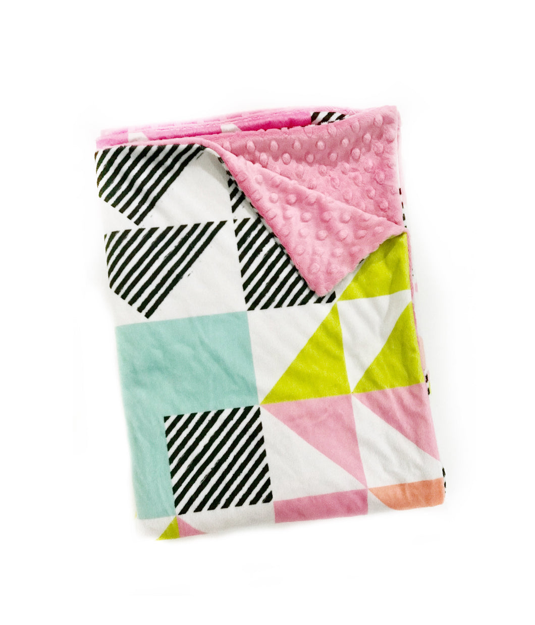 SALE // Pink and Aqua Triangle Puzzlecloth Minky Blanket // Child Blanket Size