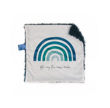 Load image into Gallery viewer, Blue “After Every Storm Comes a Rainbow” Minky Blanket // Small Square Lovey Size