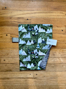 Green "Adventure Awaits” Minky Blanket // Small Lovey Size