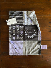 Load image into Gallery viewer, SALE // Purple &quot;Wild + Free&quot; Little One Deer Faux Quilt Minky Blanket // Small Lovey Size