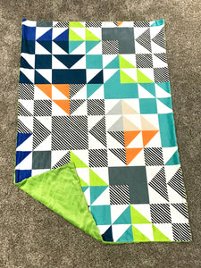 SALE // Green and Blue Triangle Puzzlecloth Minky Blanket // Child Blanket Size