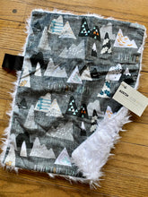 Load image into Gallery viewer, Charcoal &quot;Adventure Awaits” Minky Blanket // Small Lovey Size