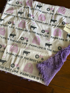 Purple "Farm Life is the Best Life" Minky Blanket // Small Lovey Size