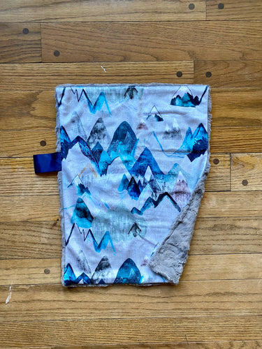 Blue “Call of the Mountains” Minky Blanket // Small Lovey Size