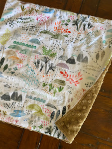 Watercolour Woodland Map Minky Blanket // Small Square Lovey Size
