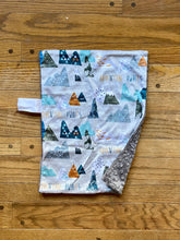 Load image into Gallery viewer, Grey &quot;Adventure Awaits” Minky Blanket // Small Lovey Size