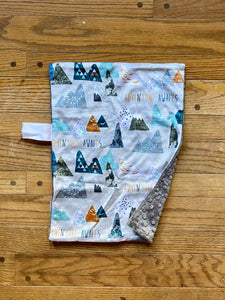 Grey "Adventure Awaits” Minky Blanket // Small Lovey Size