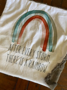 Blue Rainbow "After Every Storm There is a Rainbow” Minky Blanket // Small Square Lovey Size
